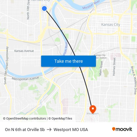 On N 6th at Orville Sb to Westport MO USA map