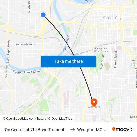 On Central at 7th Btwn Tremont Wb to Westport MO USA map