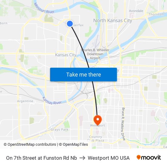 On 7th Street at Funston Rd Nb to Westport MO USA map
