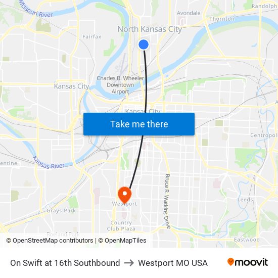 On Swift at 16th Southbound to Westport MO USA map