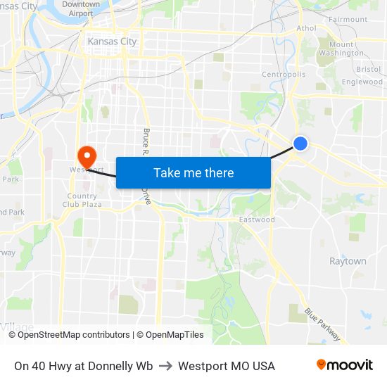 On 40 Hwy at Donnelly Wb to Westport MO USA map