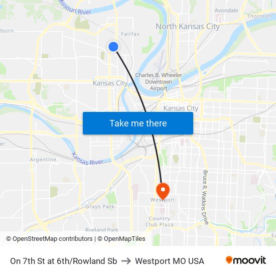 On 7th St  at 6th/Rowland Sb to Westport MO USA map