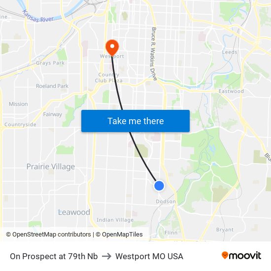 On Prospect at 79th Nb to Westport MO USA map
