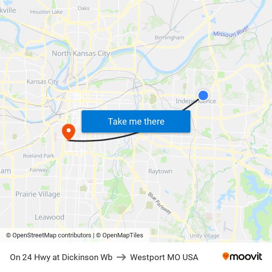 On 24 Hwy at Dickinson Wb to Westport MO USA map