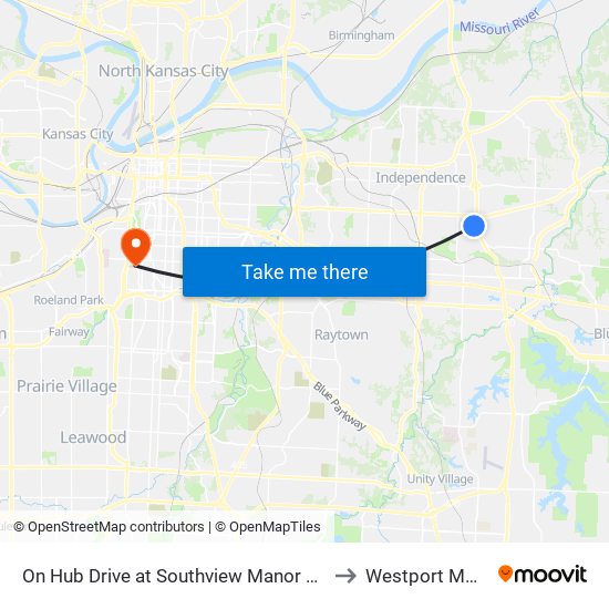 On Hub Drive at Southview Manor Eastbound to Westport MO USA map