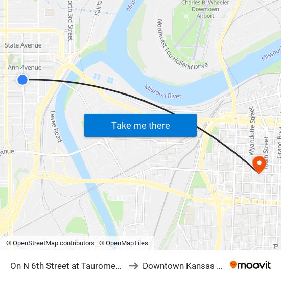 On N 6th Street at Tauromee Sb to Downtown Kansas City map