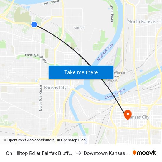 On Hilltop Rd at Fairfax Bluffs Wb to Downtown Kansas City map