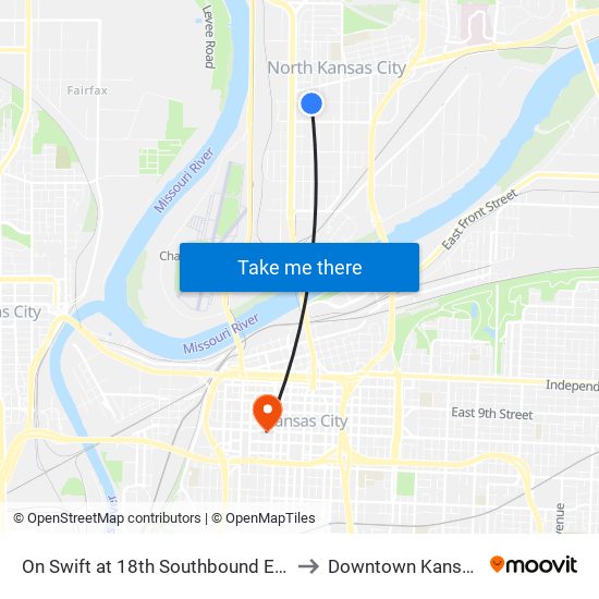 On Swift at 18th Southbound Eastbound to Downtown Kansas City map