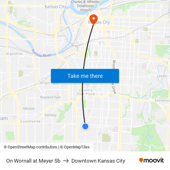 On Wornall at Meyer Sb to Downtown Kansas City map