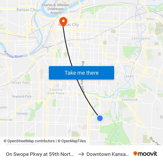 On Swope Pkwy at 59th Northbound to Downtown Kansas City map