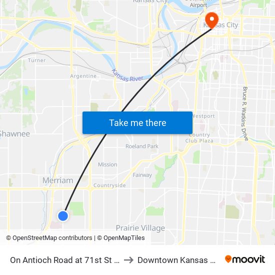 On Antioch Road at 71st St Nb to Downtown Kansas City map