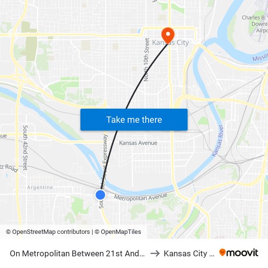 On Metropolitan Between 21st And 20th Westbound to Kansas City KS USA map