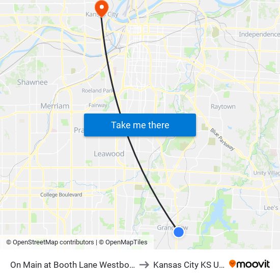 On Main at Booth Lane Westbound to Kansas City KS USA map