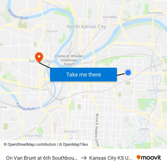 On Van Brunt at 6th Southbound to Kansas City KS USA map