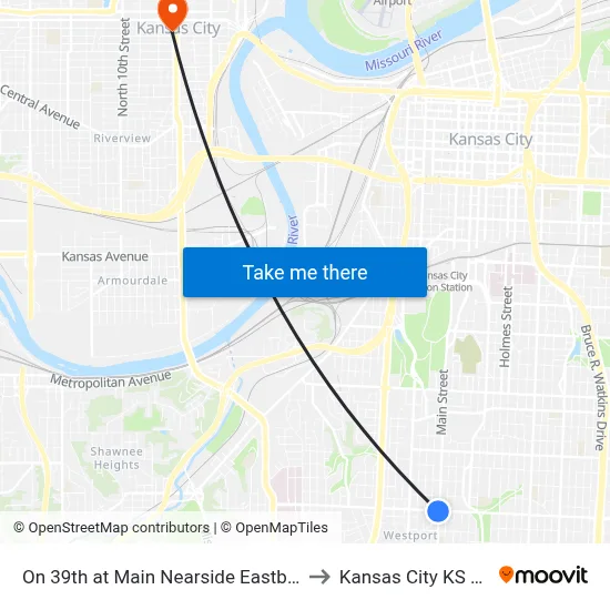 On 39th at Main Nearside Eastbound to Kansas City KS USA map