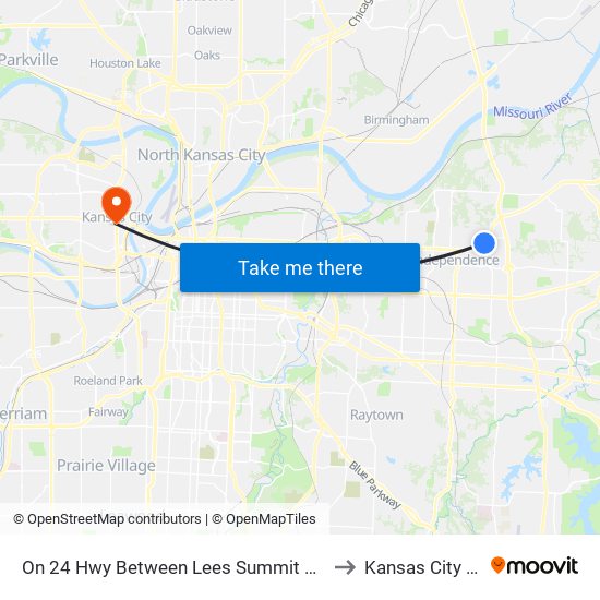 On 24 Hwy Between Lees Summit Rd And Kiger Wb to Kansas City KS USA map