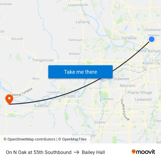 On N Oak at 55th Southbound to Bailey Hall map