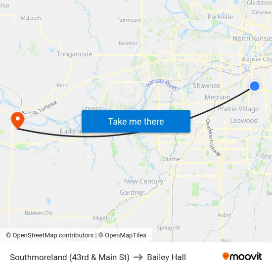 Southmoreland (43rd & Main St) to Bailey Hall map