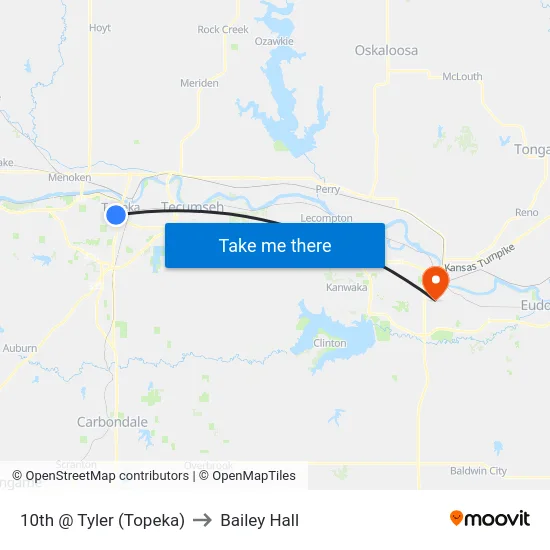 10th @ Tyler (Topeka) to Bailey Hall map