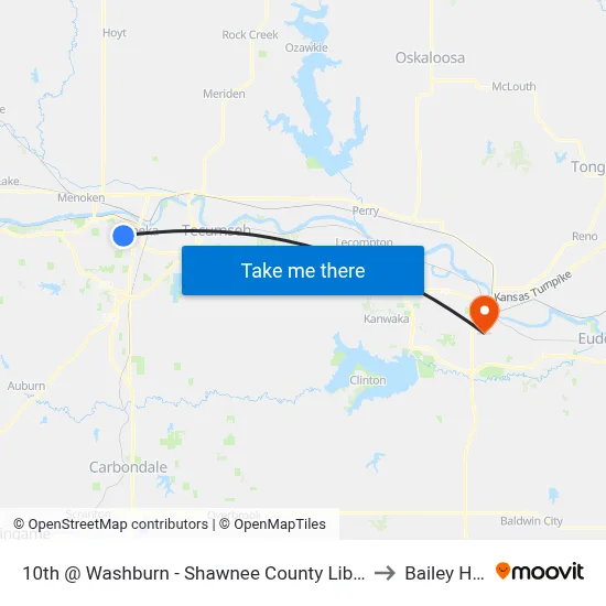 10th @ Washburn - Shawnee County Library to Bailey Hall map