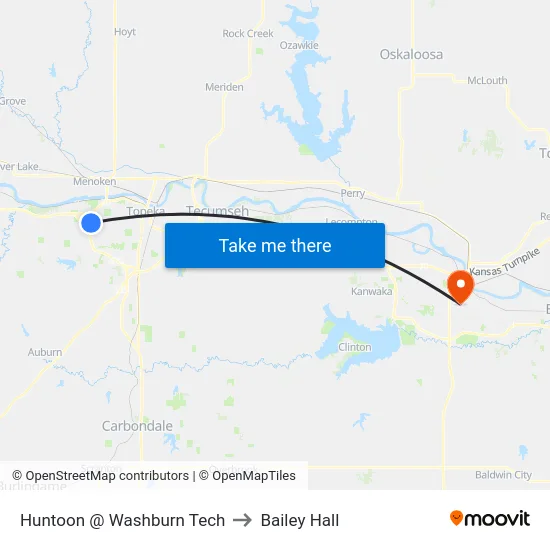 Huntoon @ Washburn Tech to Bailey Hall map