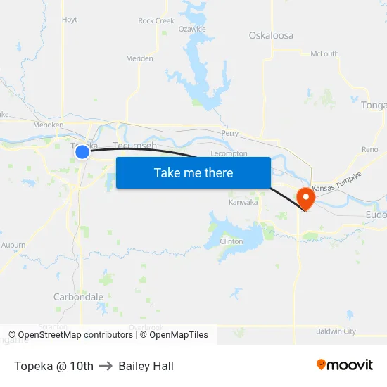 Topeka @ 10th to Bailey Hall map