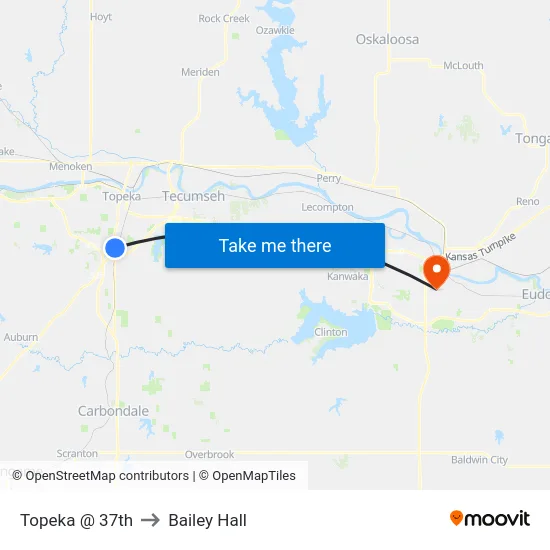 Topeka @ 37th to Bailey Hall map