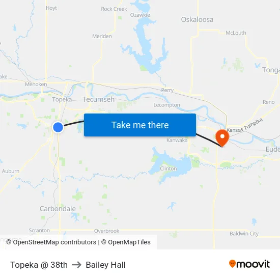 Topeka @ 38th to Bailey Hall map
