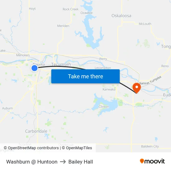 Washburn @ Huntoon to Bailey Hall map
