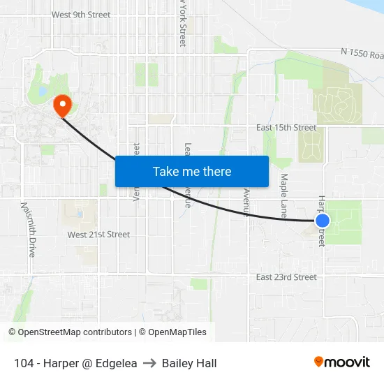104 - Harper @ Edgelea to Bailey Hall map
