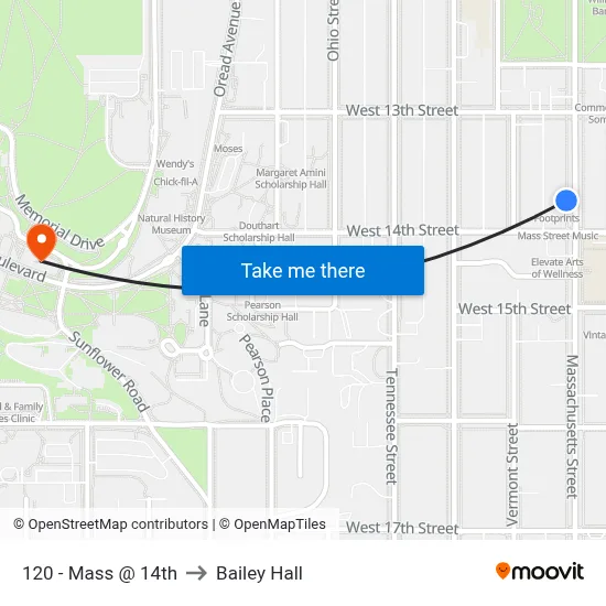 120 - Mass @ 14th to Bailey Hall map
