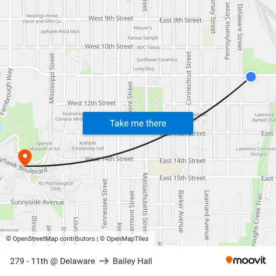 279 - 11th @ Delaware to Bailey Hall map