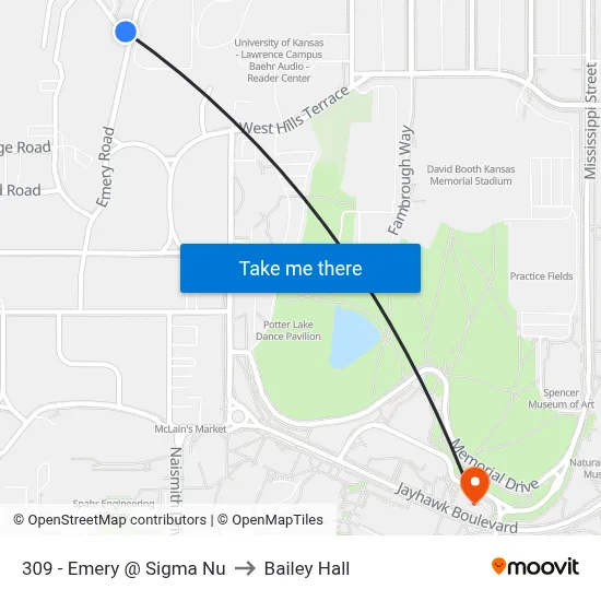 309 - Emery @ Sigma Nu to Bailey Hall map