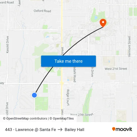 443 - Lawrence @ Santa Fe to Bailey Hall map