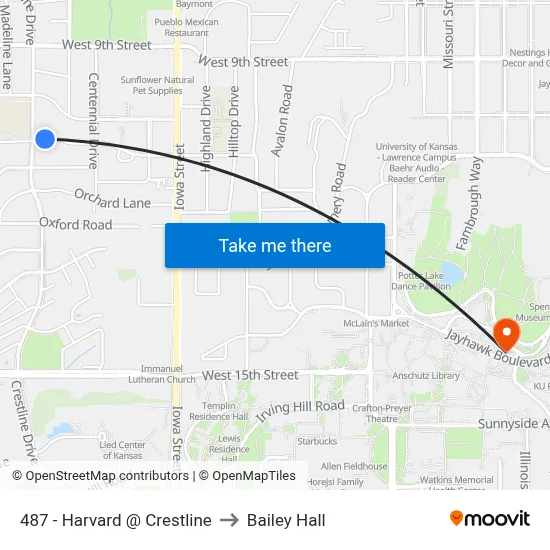 487 - Harvard @ Crestline to Bailey Hall map