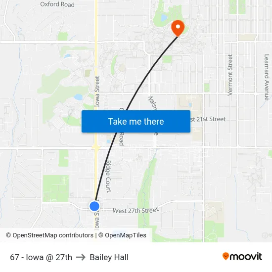 67 - Iowa @ 27th to Bailey Hall map