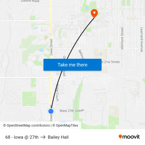 68 - Iowa @ 27th to Bailey Hall map
