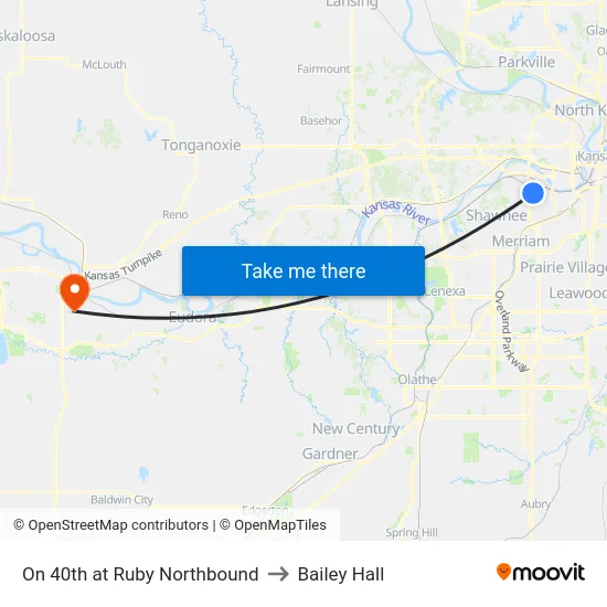 On 40th at Ruby Northbound to Bailey Hall map