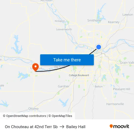 On Chouteau at 42nd Terr Sb to Bailey Hall map