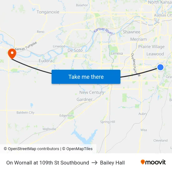 On Wornall at 109th St Southbound to Bailey Hall map