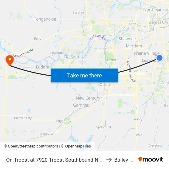 On Troost at 7920 Troost Southbound Nearside to Bailey Hall map
