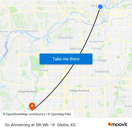 On Armstrong at 5th Wb to Olathe, KS map