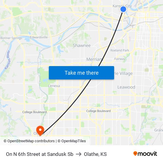 On N 6th Street at Sandusk Sb to Olathe, KS map