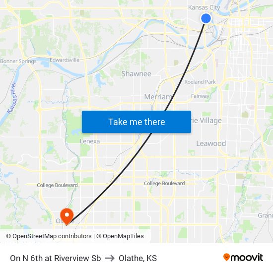 On N 6th at Riverview Sb to Olathe, KS map