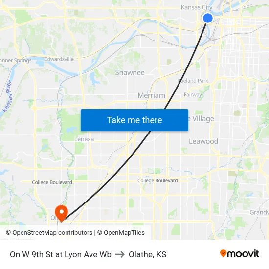 On W 9th St at Lyon Ave Wb to Olathe, KS map