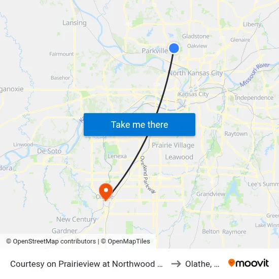Courtesy on Prairieview at Northwood Nb to Olathe, KS map