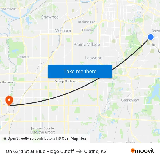 On 63rd St at Blue Ridge Cutoff to Olathe, KS map