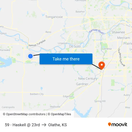 59 - Haskell @ 23rd to Olathe, KS map