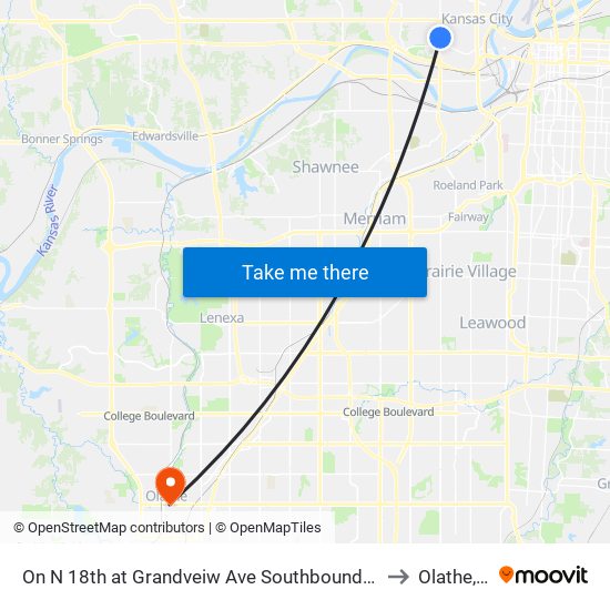 On N 18th at Grandveiw Ave Southbound Nearside to Olathe, KS map