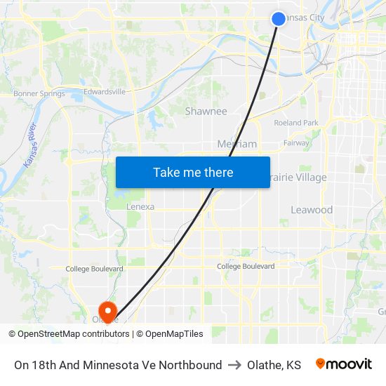 On 18th And Minnesota Ve Northbound to Olathe, KS map